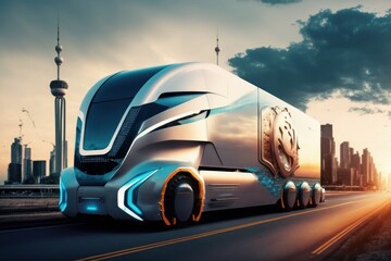 Future of autonomous cargo transportation truck. AI generated, human enhanced