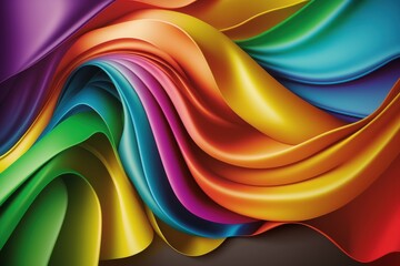 Rainbow Wavy Satin Background. Backdrop with selective focus and copy space. AI generated, human enhanced