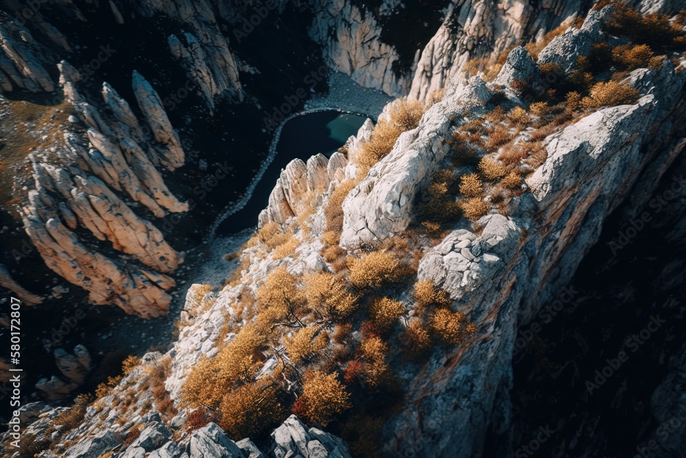Aufkleber panoramic view from above a steep mountain range generative ai