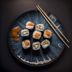 Plate of sushi with chopsticks