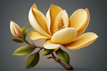Realistic yellow magnolia. Beautiful spring flower. Generative AI