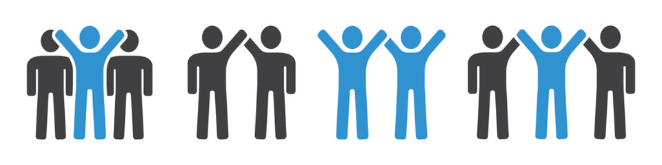 Set of teamwork and leadership icons. Businesspeople team, group. Teamwork and success. Vector.