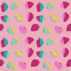 Wavy seamless pattern with strawberries rainbow silhouette in 1970 style. Retro groovy print for fabric, paper, textile. Simple background for decor and design.
