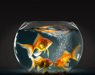 Plakat Goldfish in a fishbowl. rise and improvement concept