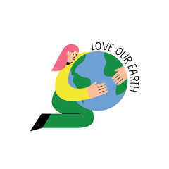 The girl holds the globe. Love our planet. Earth Day