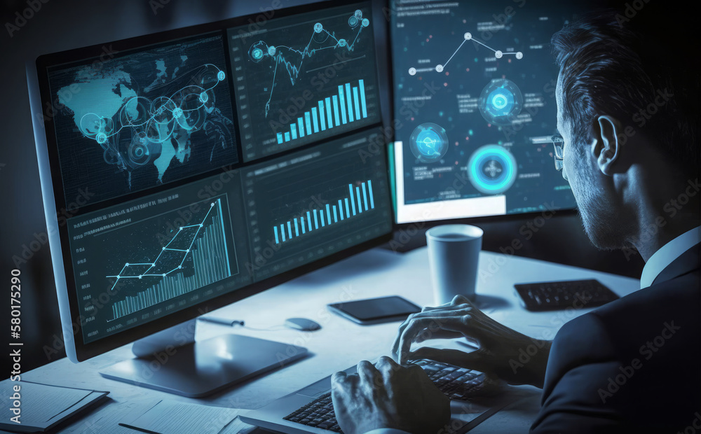 Poster analyst analyzing data and producing reports for executives and strategic choices on company analyti