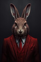 Fototapeta na wymiar Elegant Rabbit in Formal Jacket is a whimsical image of a rabbit dressed in a formal suit. Generative AI