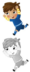 cartoon scene with kid playing running sport ball soccer football - illustration for children