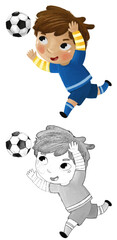 cartoon scene with kid playing running sport ball soccer football - illustration for children