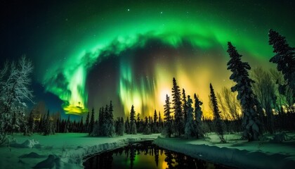 Northern lights, natural phenomenon, colorful and bright lights in the night sky. Generative AI