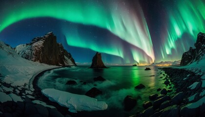 Northern lights, natural phenomenon, colorful and bright lights in the night sky. Generative AI