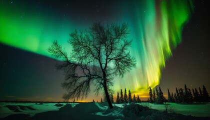 Northern lights, natural phenomenon, colorful and bright lights in the night sky. Generative AI