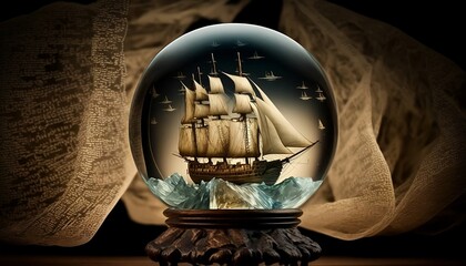 Crystal Ball with Greek Ship - Generative AI
