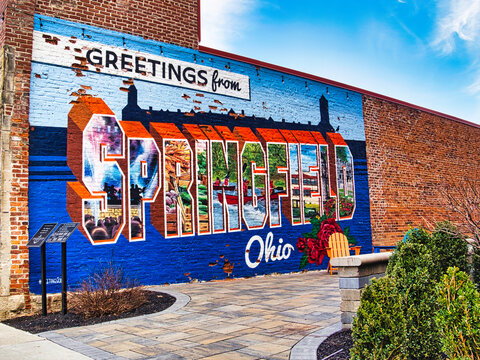 postcard style mural art in Springfield Ohio USA 