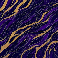 Abstract pattern of hair and water; stripes and lines in purple and gold colors; art painting style. Generative AI