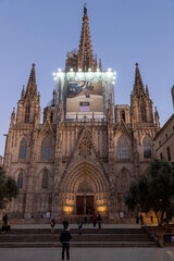 La Sagrada Familia at night in Barcelona, Spain