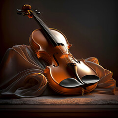 A violin resting on a velvet cushion, ai