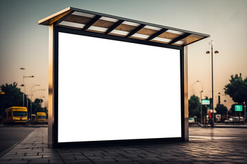 Modern Blank white signboard with luxury golden reflective border around, Roadside empty billboard in evening, Marketing banner ad space in city, Advertisement billboard on roadside in city