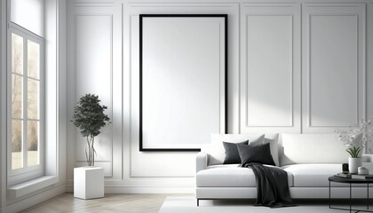 White frames for custom designs. square frames. Rectangular frames. Frames in minimalist spaces. Unpainted frames on brick walls and unpainted pictures on pastel walls. Generated by AI.