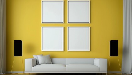 Fototapeta na wymiar White frames for custom designs. square frames. Rectangular frames. Frames in minimalist spaces. Unpainted frames on brick walls and unpainted pictures on pastel walls. Generated by AI.