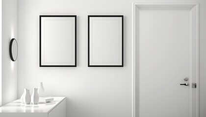 Obraz na płótnie Canvas White frames for custom designs. square frames. Rectangular frames. Frames in minimalist spaces. Unpainted frames on brick walls and unpainted pictures on pastel walls. Generated by AI.