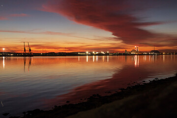 Fototapeta na wymiar Sunset over Southampton Docks