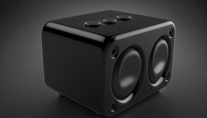 Obraz premium A compact and portable Bluetooth speaker, with a glossy black finish and LED lights. The black background adds depth and enhances the speaker's modern appearance. generative ai