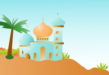 Islamic Cartoon With Mosque and beautiful plant