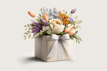 Orange flowers in a white box with a lid