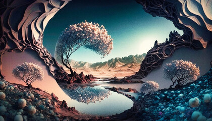 A surrealistic fractal landscape - generative ai