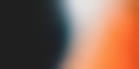 Color gradient grainy background, red orange white illuminated spots on black, noise texture effect - obrazy, fototapety, plakaty