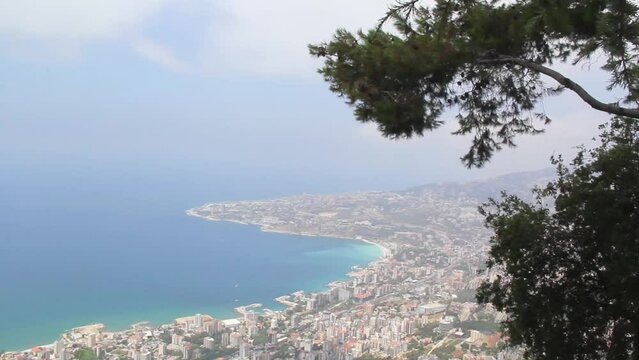 Beautiful view of the resort town of Jounieh from Mount Harisa, Lebanon