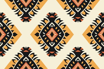 Ikat tribal Indian seamless pattern Ethnic Aztec fabric carpet mandala ornament native boho tribal textile Geometric African American oriental tranditional vector illustrations Embroidery style motif.