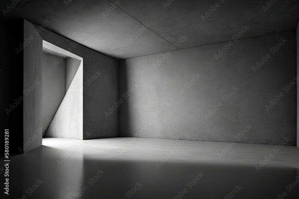 Poster abstract empty modern concrete room with slanted walls in the back and rough floor industrial interi