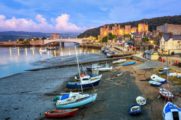Conwy harbor and castle, Wales, UK