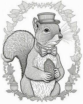 Animals in suits , coloring page , for kids , squirrel  , generative ai 