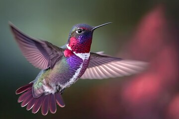 Fototapeta na wymiar Flying male Anna's Hummingbird. Generative AI