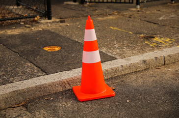 Orange construction traffic cone for road safety in the highway safety and caution