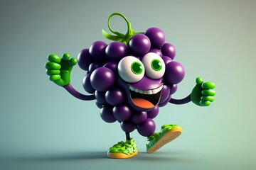 Funny grape cartoon character. Generative AI.