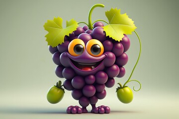 Funny grape cartoon character. Generative AI.
