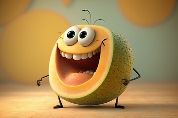 Funny Honeydew melon cartoon character. Generative AI.