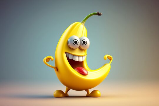Funny banana cartoon character. Generative AI.