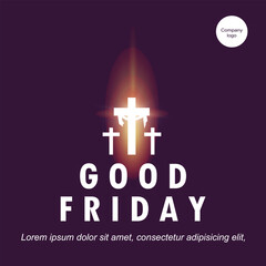 Good friday greeting with glowing cross symbol