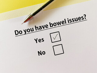 Questionnaire about bowel issues