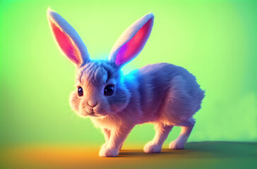 Cute rabbit in bright colors. Fluffy charming bunny on colored background. Generative AI.
