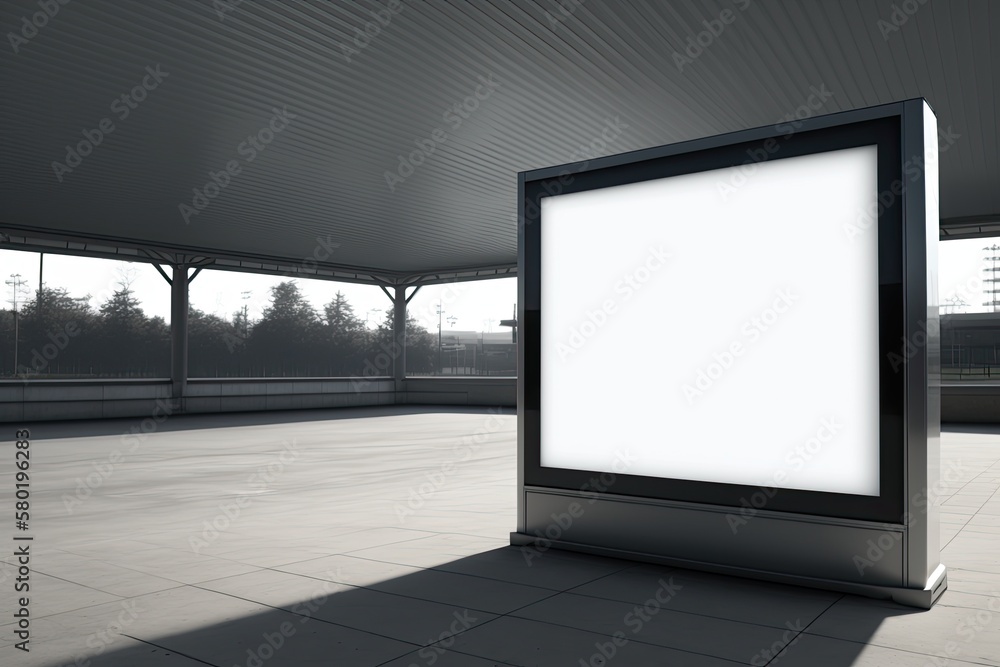 Poster blank copy space screen on a public billboard, a dummy informational lightbox in a station, and a bl