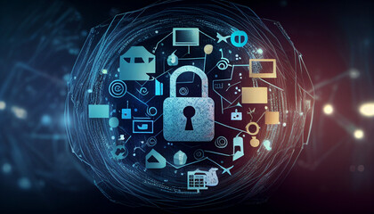 "Locked and Secure: Protecting Your Digital Assets" - A stock photo that showcases the importance of cybersecurity through the use of a lock as a symbol of protection for digital assets. 