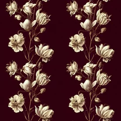 Behang Seamless pattern with red flowers. Generated AI, edited in Photoshop © MadMouse