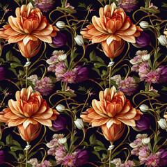 Seamless pattern with yellow flowers. Generated AI, edited in Photoshop