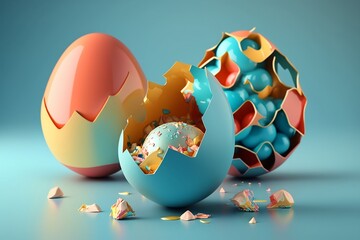 Painted Easter Eggs, Easter Eggs background, Easter holiday, generative ai	